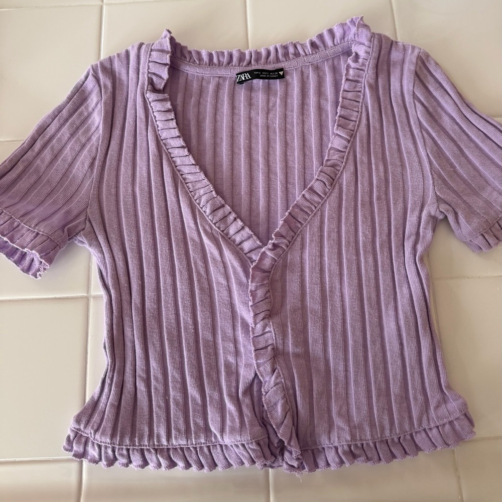 Zara Lavender Ruffled Crop Top